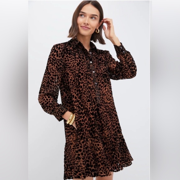 Tuckernuck Dresses & Skirts - TUCKERNUCK Leopard Velvet Burnout Callahan Shirt Dress - Leopard / XS